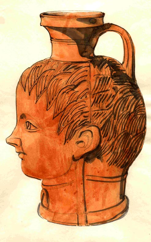 277 Head-shaped pot, red, Athens 1813